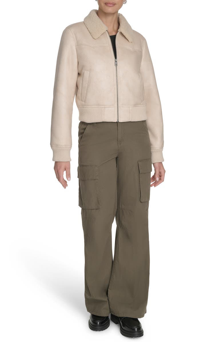Levi's Faux Shearling Trim Faux Leather Western Bomber Jacket, Alternate, color, Almond Milk