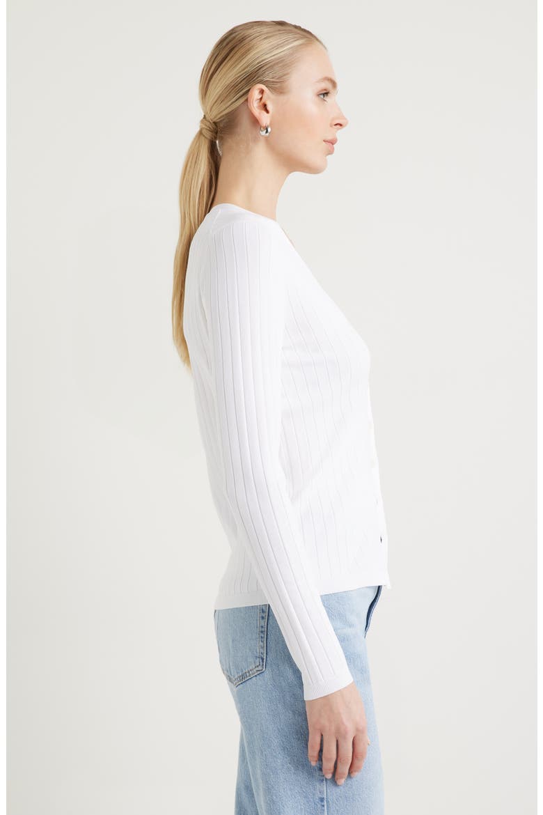 Fitted V-Neck Rib Cardigan, Alternate, color, WHITE