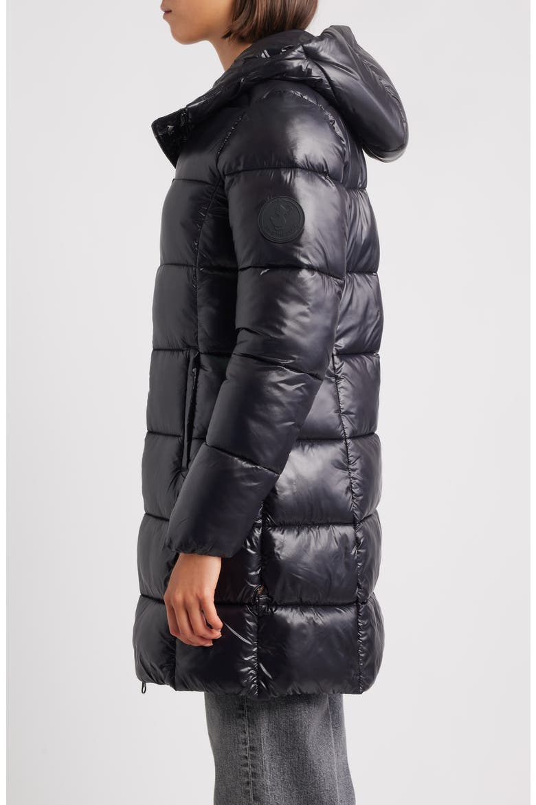 Ines Water Repellent Longline Hooded Puffer Jacket, Alternate, color, BLACK