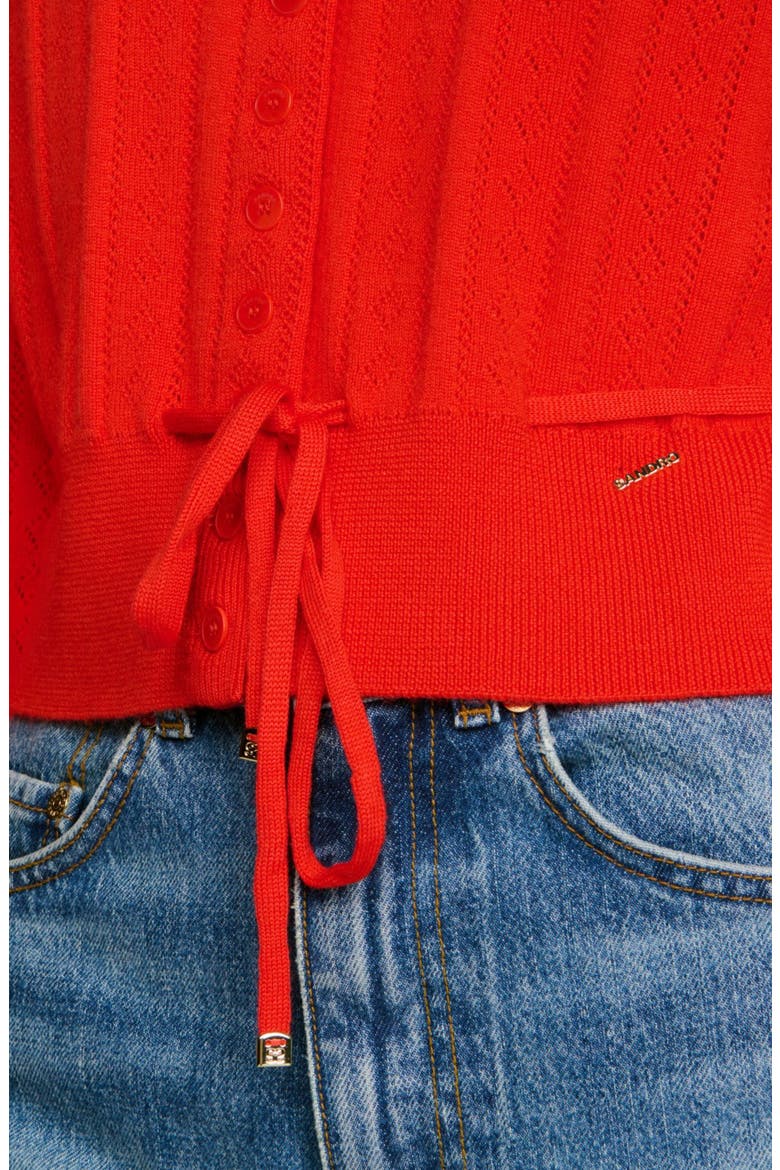 Pointelle knit cardigan, Alternate, color, Red