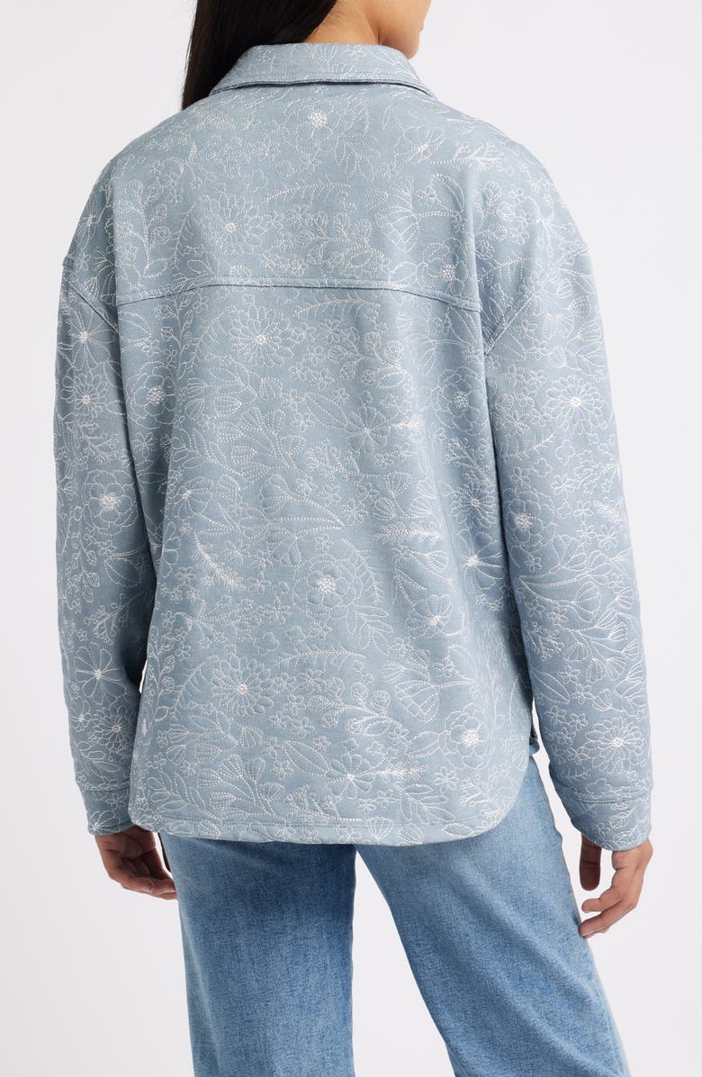 Bobeau Embroidered Cotton Blend Shacket, Alternate, color, Denim/ Ivory
