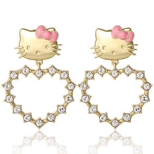 Hello Kitty Heart Dangle Stud Earrings In Gold