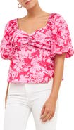 Free the Roses Floral Bow Back Puff Sleeve Blouse