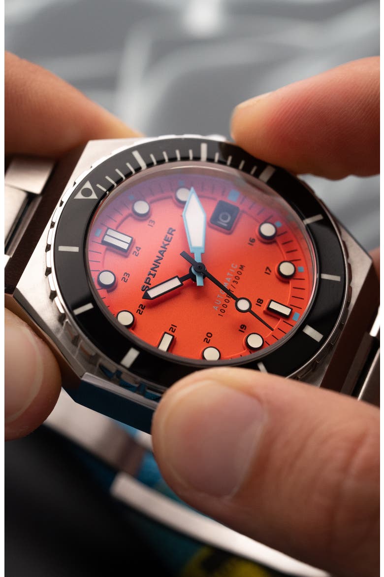 Dumas Automatic Bracelet Watch, 44mm, Alternate, color, ORANGE