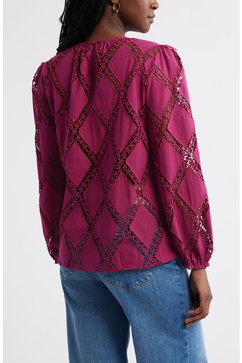 Lattice Lace Sheer Cotton Top, Alternate, color, BURGUNDY BEAUTY