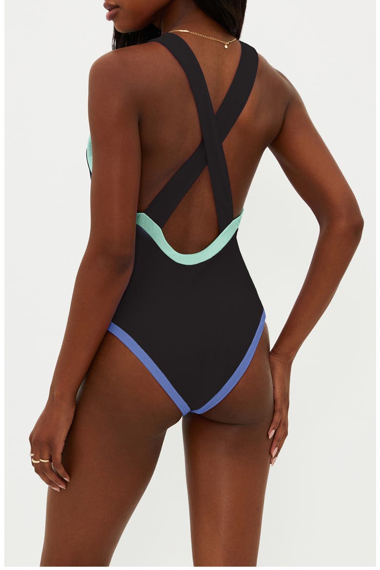 Steph Contrast Binding Rib One-Piece Swimsuit, Alternate, color, SAPPHIRE SEA COLORBLOCK