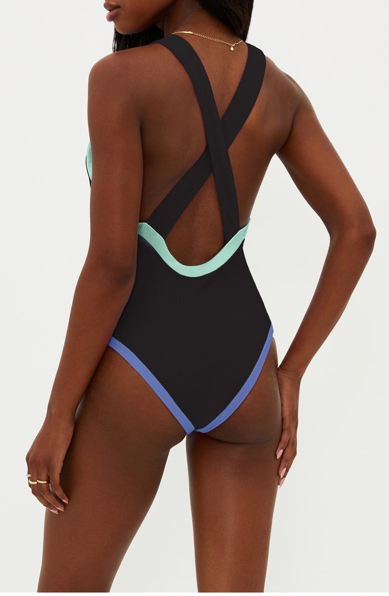 Beach Riot Steph Contrast Binding Rib One-Piece Swimsuit, Alternate, color, Sapphire Sea Colorblock