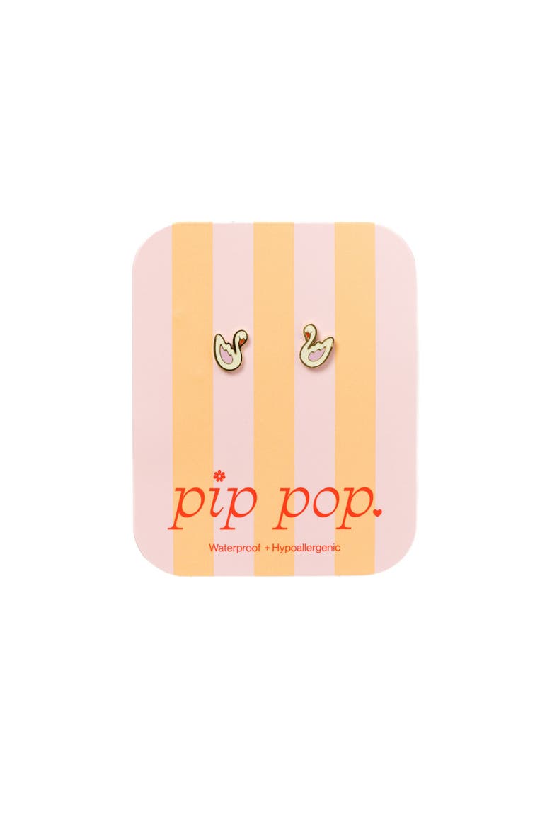 Swan Stud Earrings, Alternate, color, White