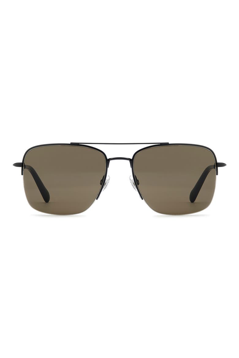 57mm Rectangular Sunglasses, Main, color, MATTE BLACK/ BROWN