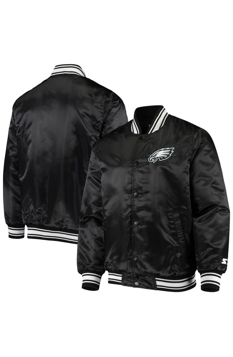 STARTER Men's Starter Black Philadelphia Eagles Locker Room Satin Varsity Full-Snap Jacket, Alternate, color,