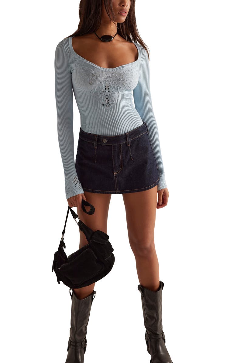 Free People Dynamic Duo Pointelle & Rib Long Sleeve Top, Alternate, color, Cashmere Blue