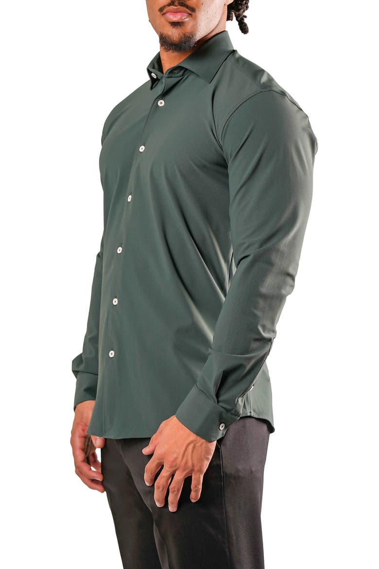 Fibonacci Green Micropattern Stretch Cotton Blend Button-Up Shirt, Alternate, color, GREEN