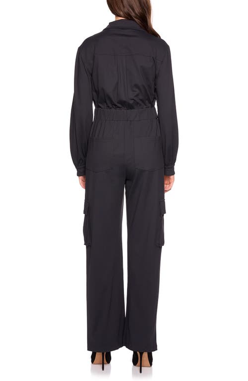 Susana Monaco Long Sleeve Cargo Jumpsuit In Black