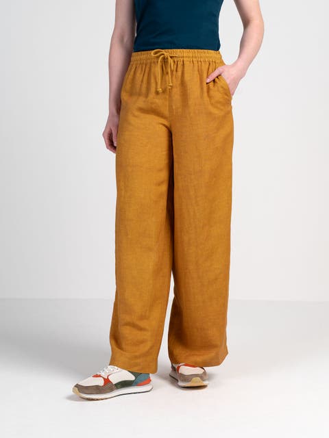 Drawstring Wide Leg Linen Trousers