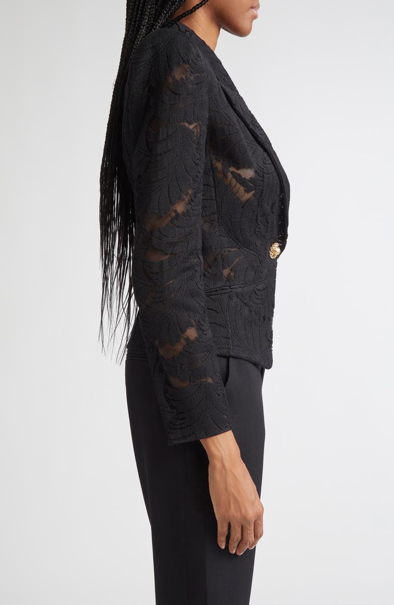 Balmain Fitted Lace Blazer, Alternate, color, Black