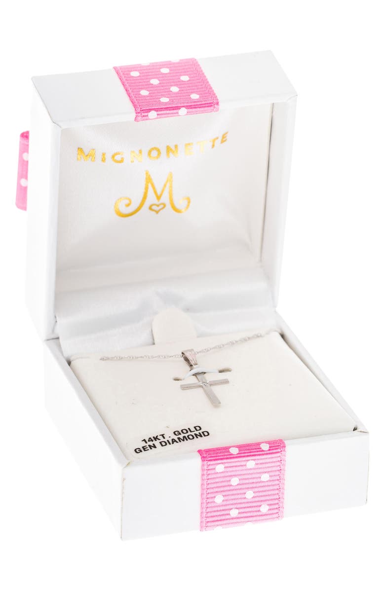Mignonette 14k White Gold & Diamond Cross Necklace, Alternate, color, White Gold