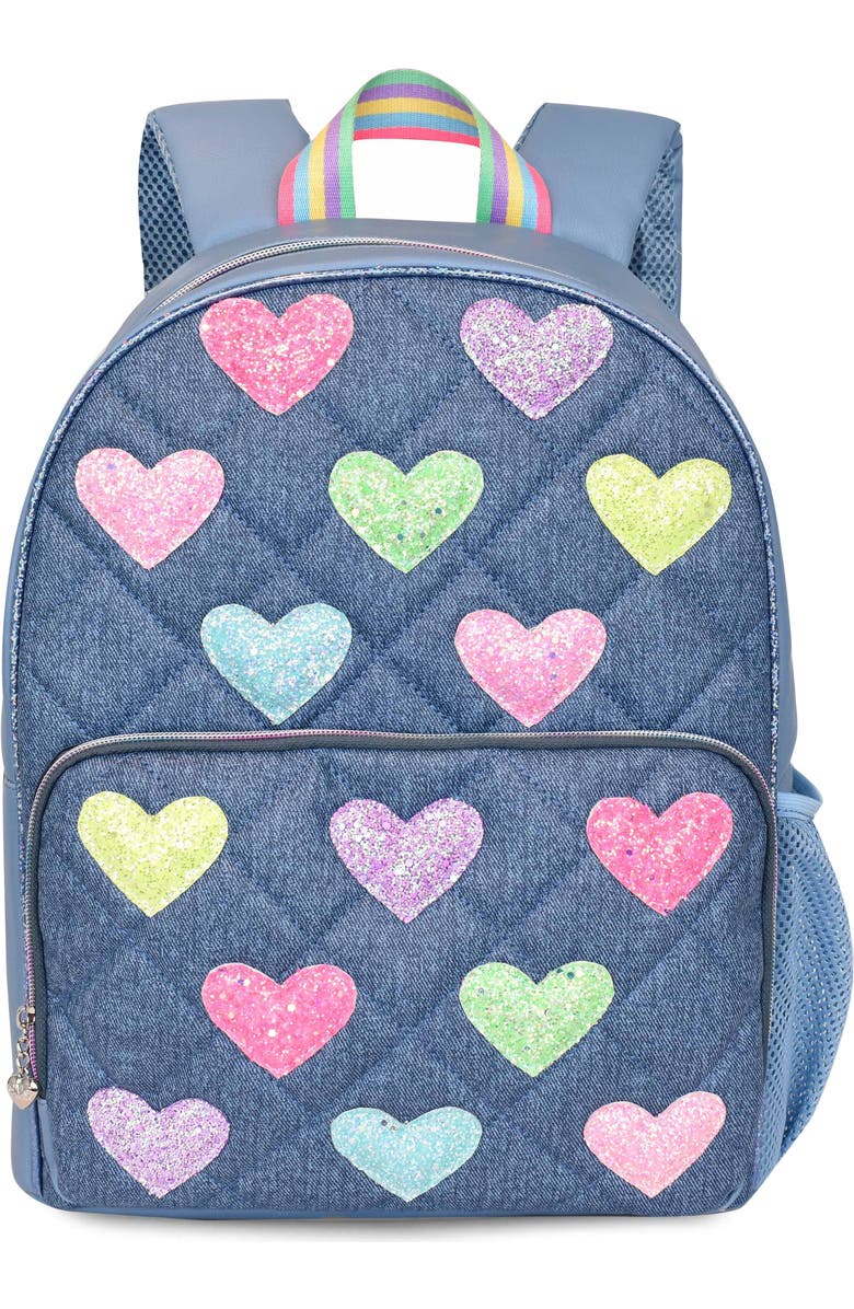 OMG Accessories Kids' Heart Diamond Quilted Denim Backpack, Main, color,