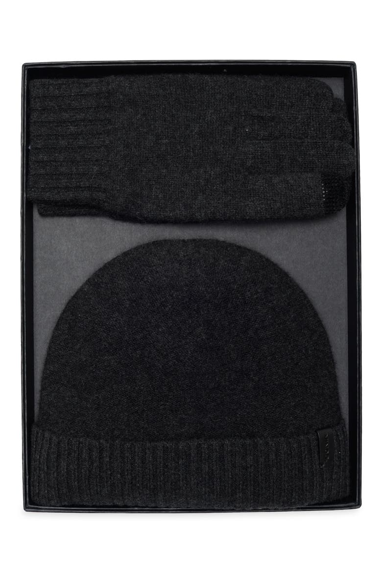 Wool & Cashmere Beanie & Touchscreen Gloves Set, Main, color, CHARCOAL