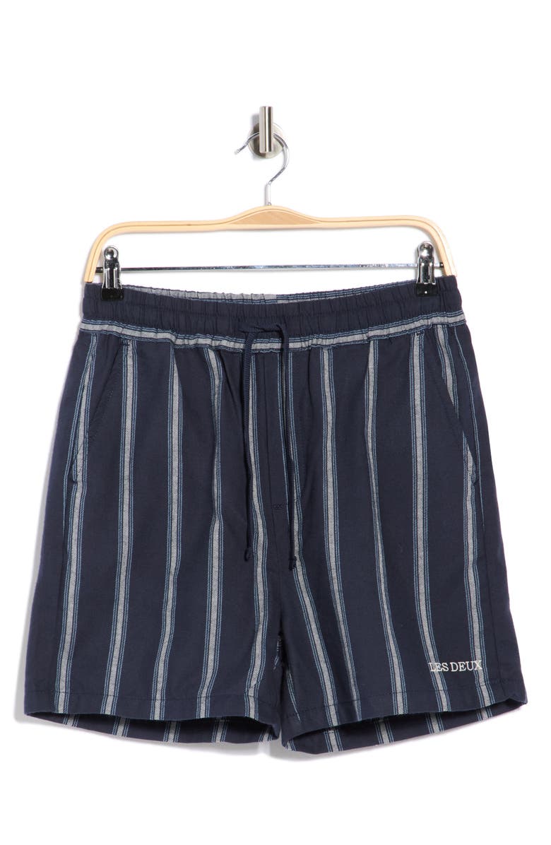 Les Deux Lawson Stripe Cotton Drawstring Shorts, Main, color, Dark Navy/ Xenon Blue