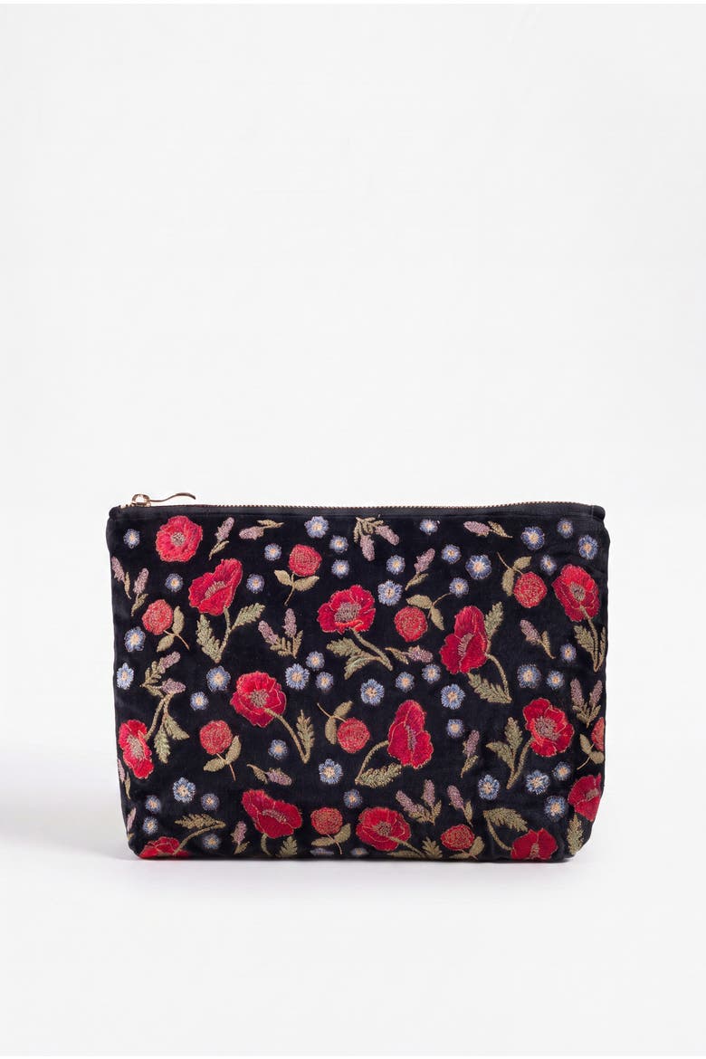 Poppy Meadow Velvet Everyday Pouch, Main, color, Charcoal