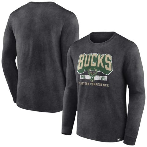 Men's Fanatics Branded Heather Charcoal Milwaukee Bucks Front Court Press Snow Wash Long Sleeve T-Shirt