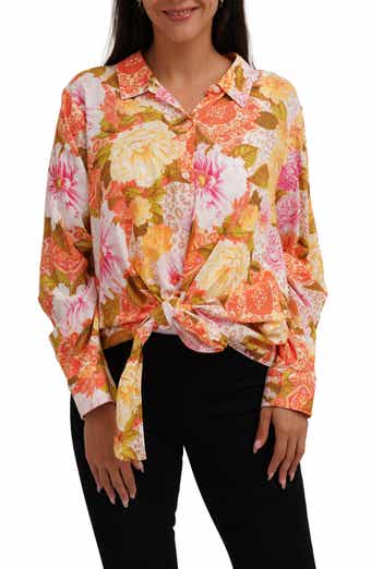 Long Sleeve Tie Front Button-Up Shirt
