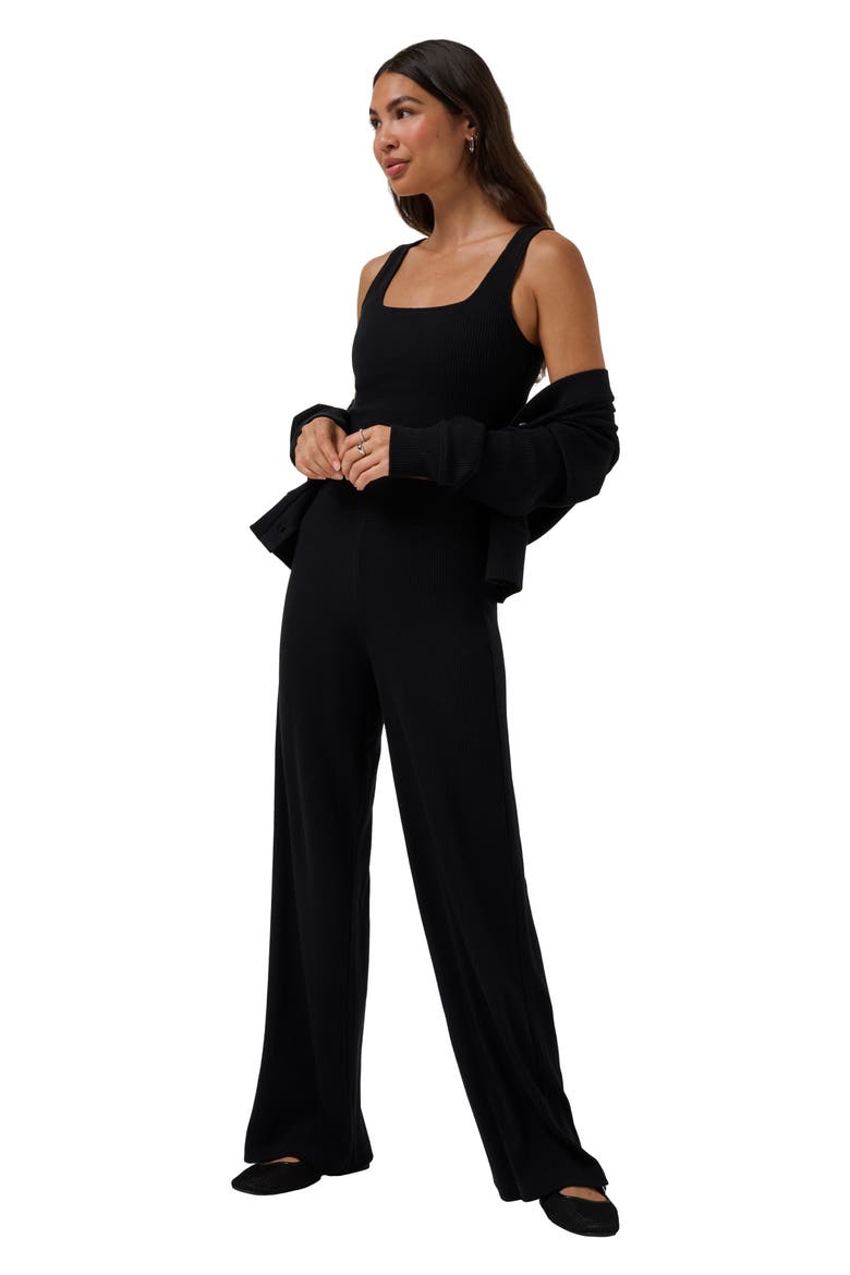 Evening Retreat Rib Wide Leg Pull-On Pants, Alternate, color, BLACK