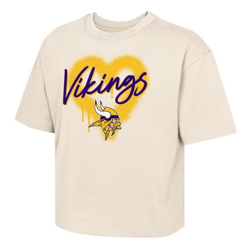 Outerstuff Kids' Girl's Youth  Cream Minnesota Vikings Spray Heart Boxy T-shirt In Neutral