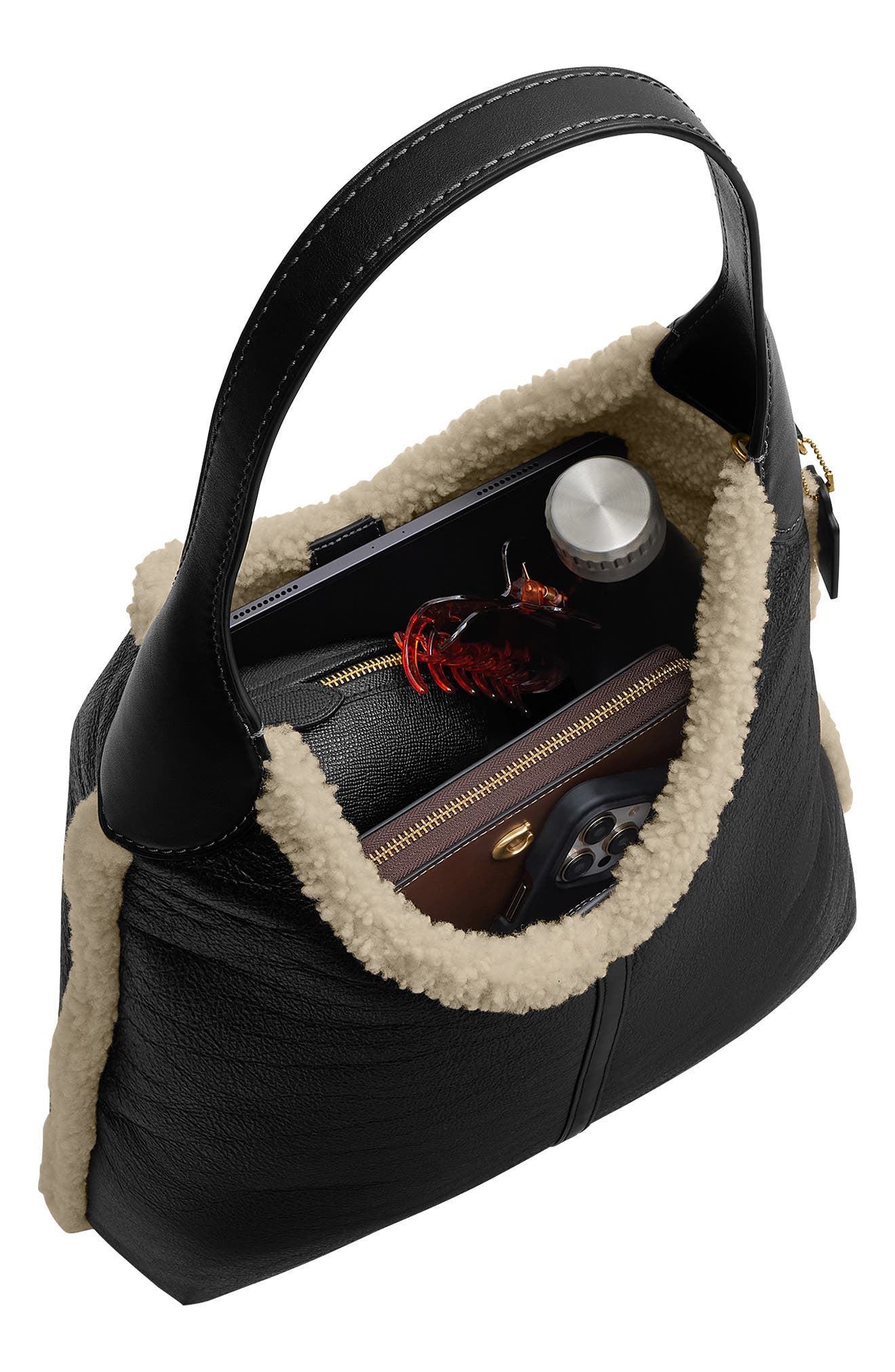 COACH Brooklyn 39 Genuine Shearling Trim Sheepskin Shoulder Bag, Alternate, color, 