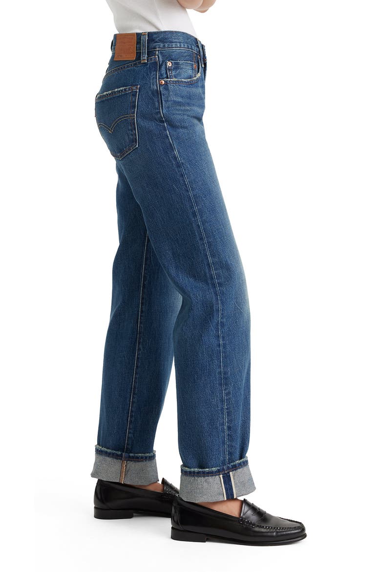 501® '90s Cuffed Relaxed Straight Leg Selvedge Jeans, Alternate, color, NEW LIFE NO DX SELVEDGE