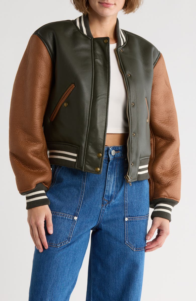 BLANKNYC Faux Shearling Lined Faux Leather Bomber Jacket, Main, color, All Nighter