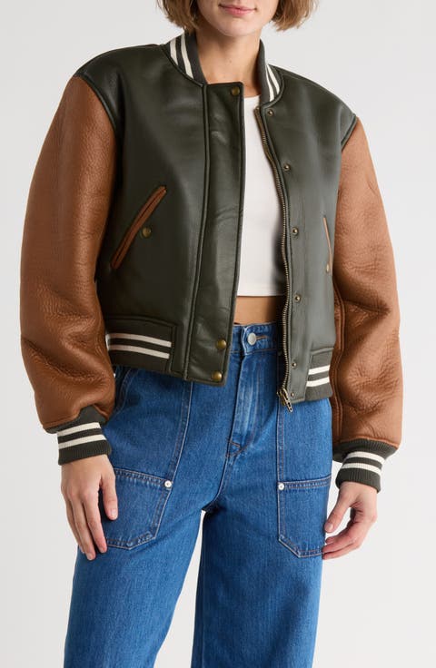 Faux Shearling Lined Faux Leather Bomber Jacket
