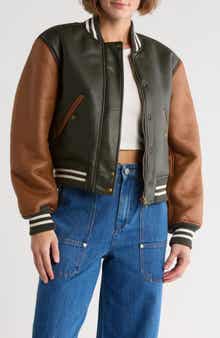 BLANKNYC Faux Shearling Lined Faux Leather Bomber Jacket