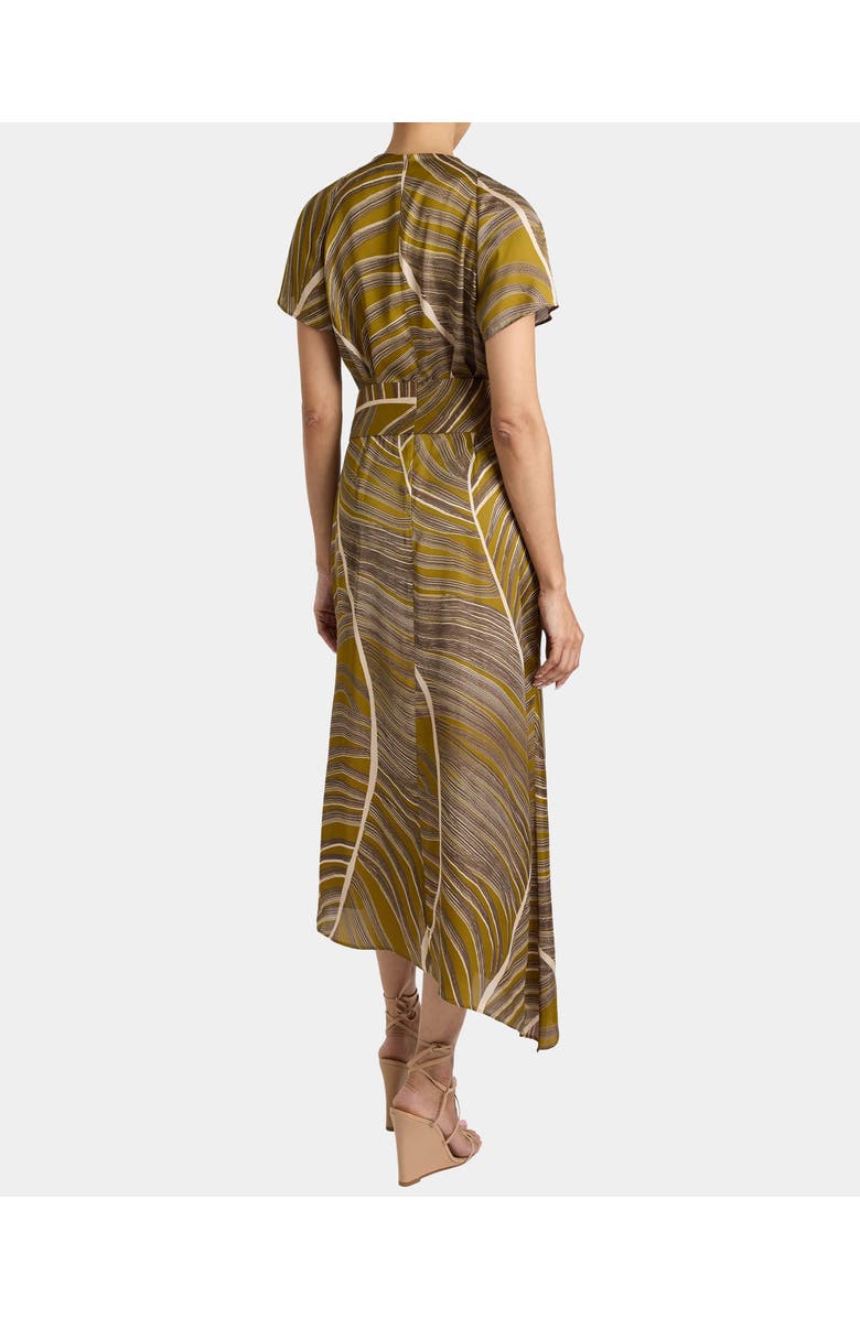 Santorelli HALEY Cap Sleeve Faux Wrap Hi Lo Midi Dress in Printed Charmeuse, Alternate, color, Coconut