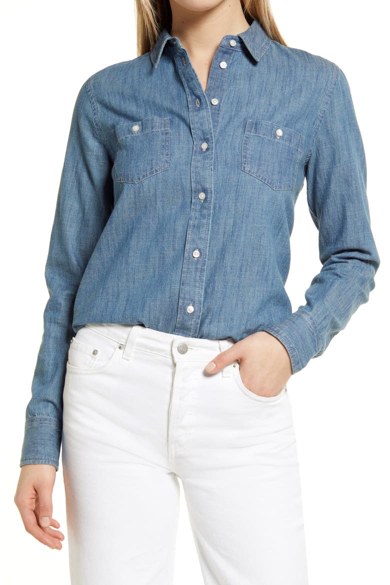 Cotton Chambray Button-Up Shirt, Main, color, CHAMBRAY
