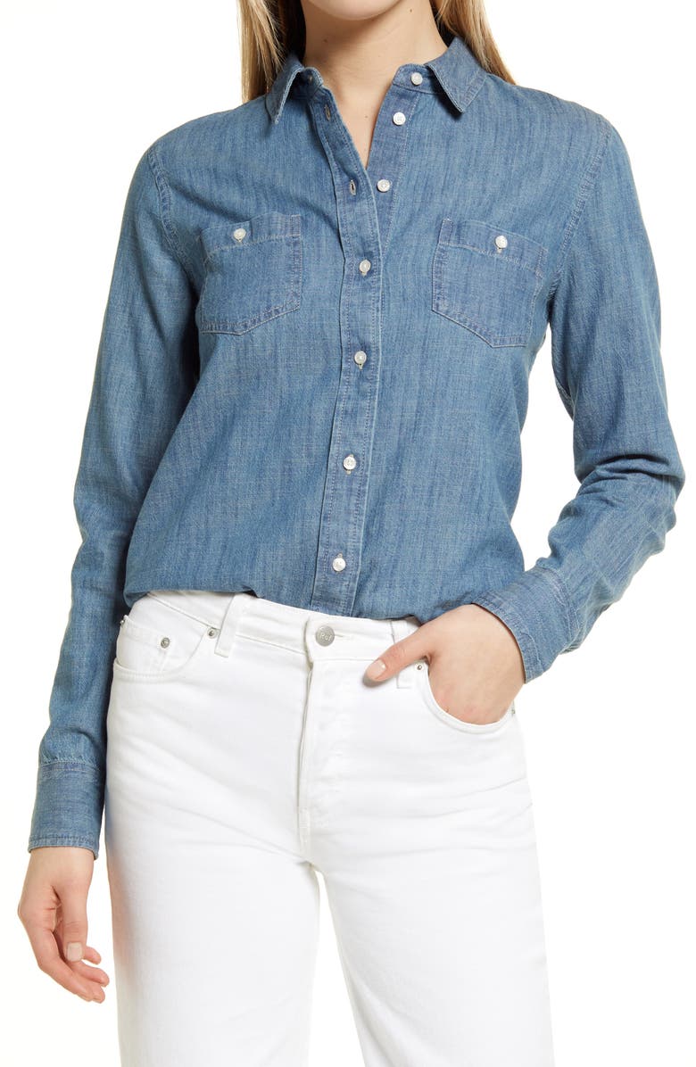 Nordstrom Cotton Chambray Button-Up Shirt, Main, color,