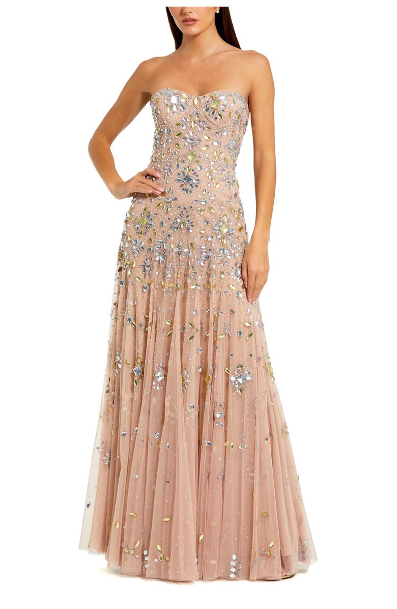Mac Duggal Strapless Sweetheart Embellished Net Gown, Main, color, Light Rose