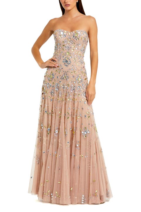 Strapless Sweetheart Embellished Net Gown
