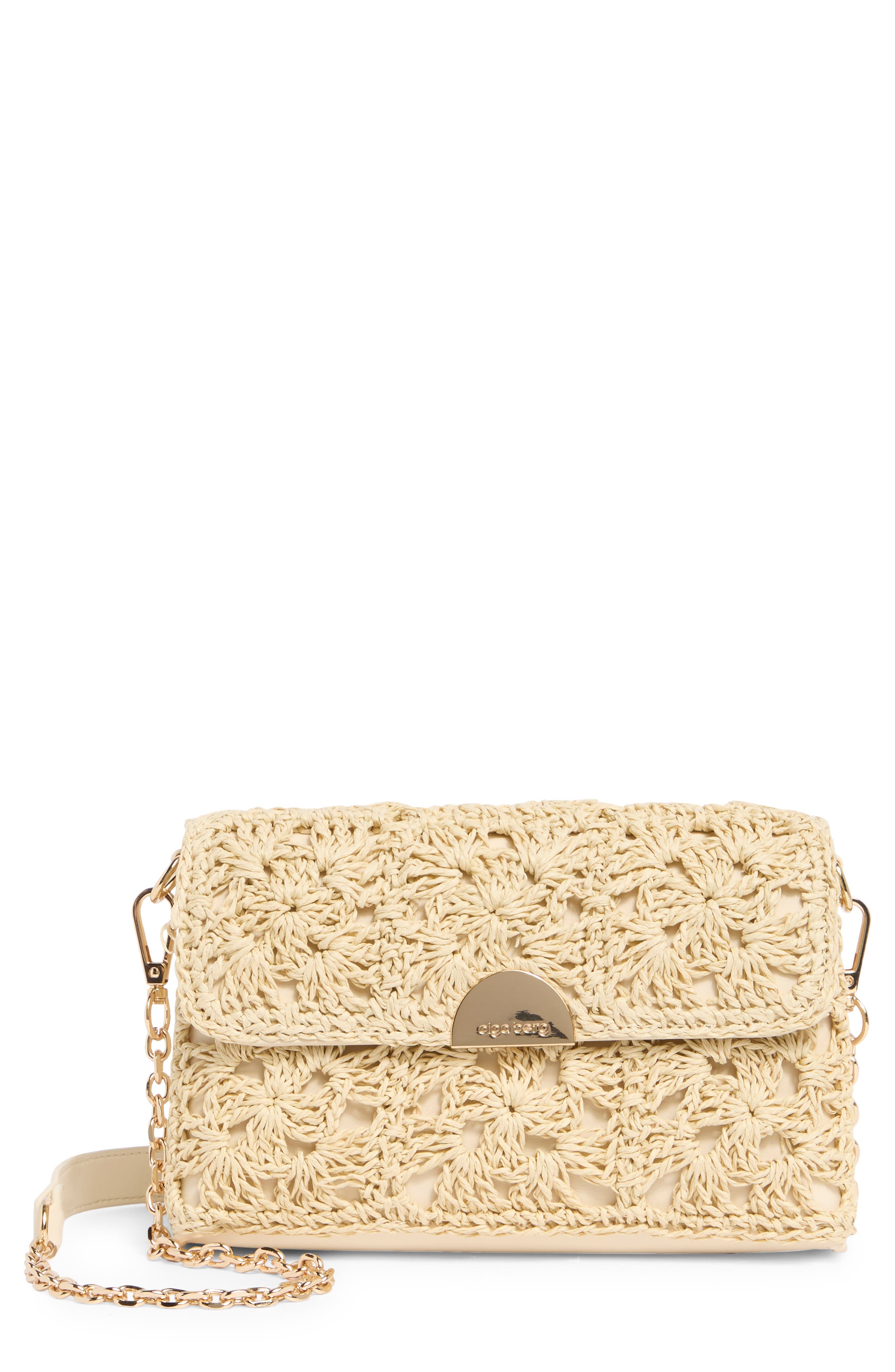 Olga Berg Millie Raffia Shoulder Bag, Main, color, 