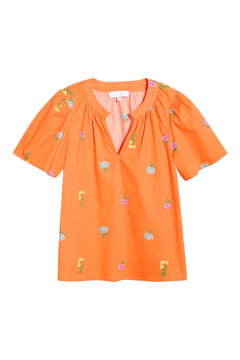 Mely Floral Puff Sleeve Cotton Top, Alternate, color, ORANGE-MULTI
