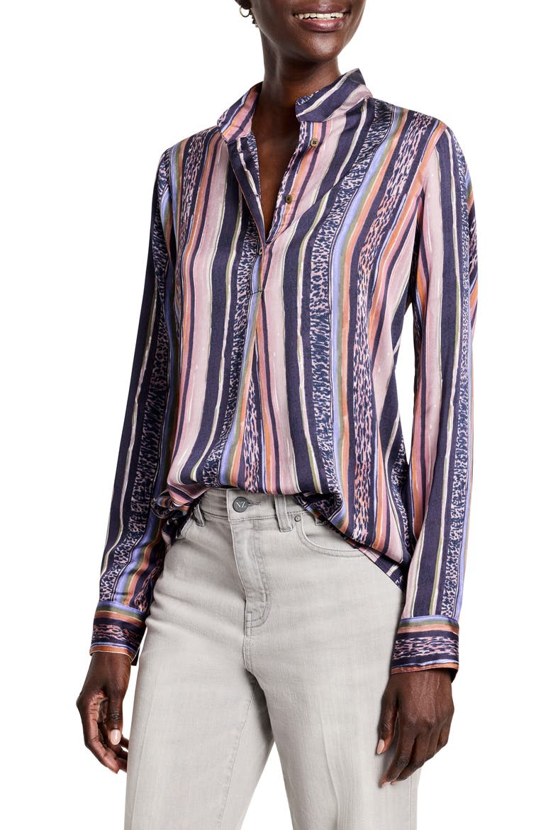 Animal Stripe Half Button Shirt, Main, color, INDIGO MULTI