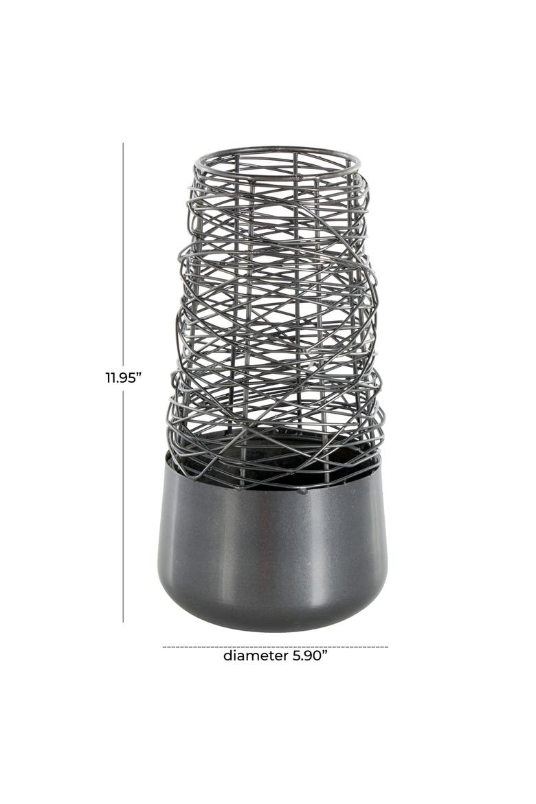 Black Metal Vase, Alternate, color, BLACK