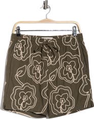 PacSun Olive Cotton & Linen Embroidered Shorts