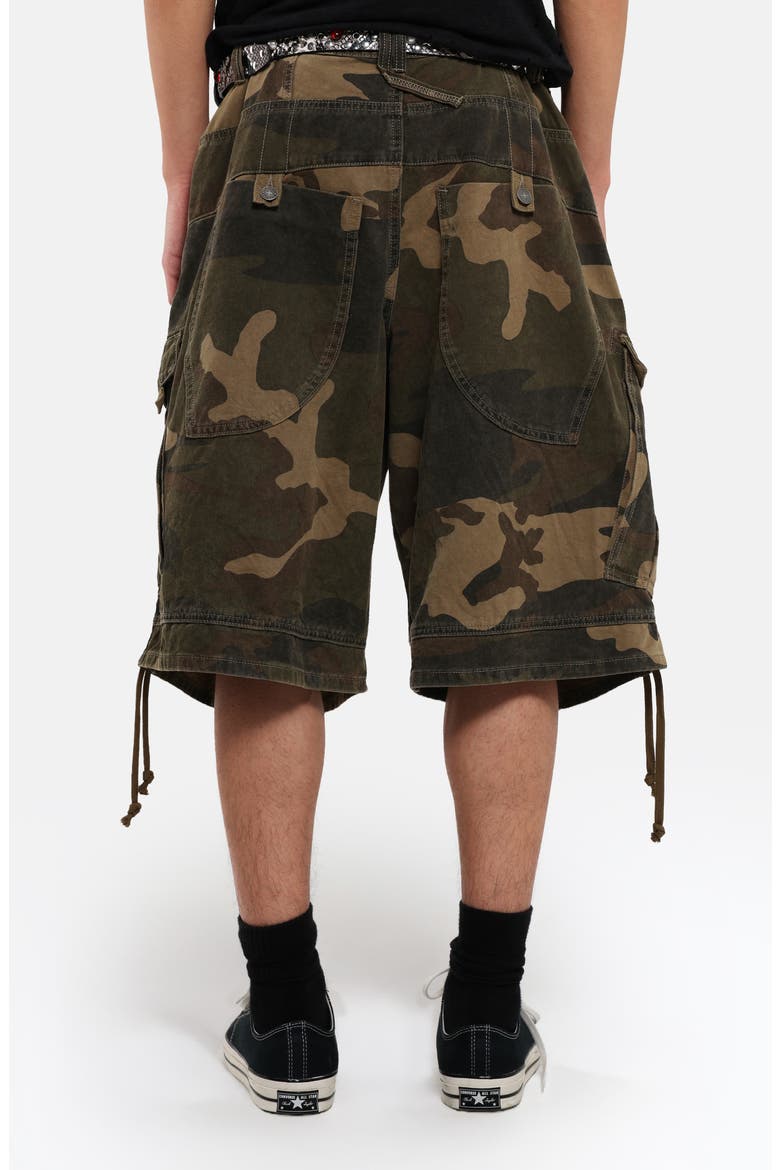 Camo Oversize Cotton Cargo Shorts, Alternate, color, CAMO
