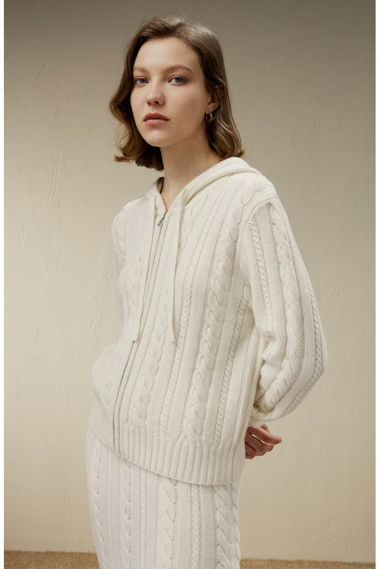 Women's Bela Cable-Knit Wool-Cashmere Blend Hoodie, Alternate, color, White