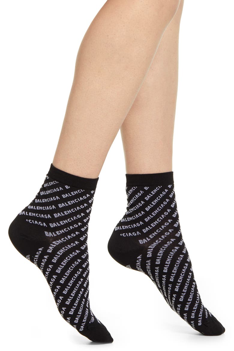 Logo Cotton Blend Ankle Socks, Main, color, BLACK/ WHITE
