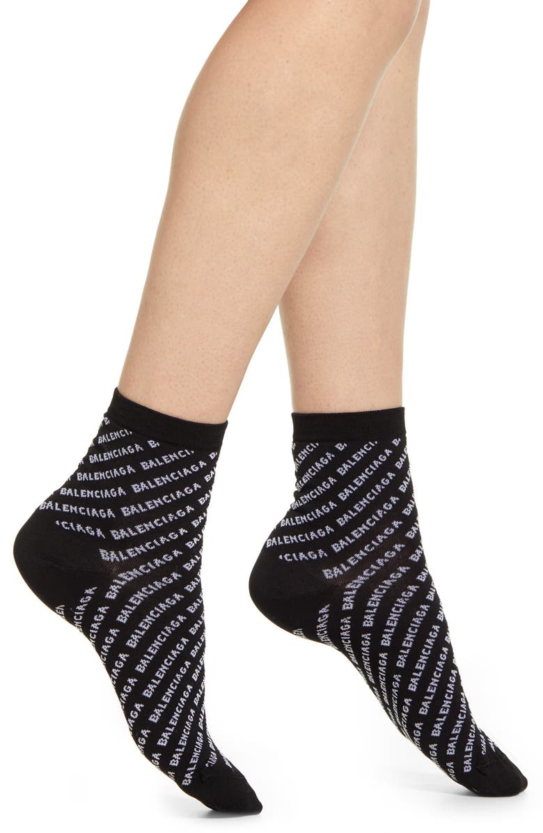 Balenciaga Logo Cotton Blend Ankle Socks, Main, color,