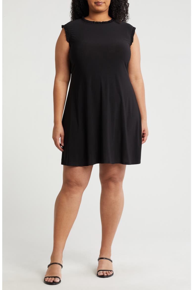 Ruffle Hem Cap Sleeve Dress, Main, color, BLACK