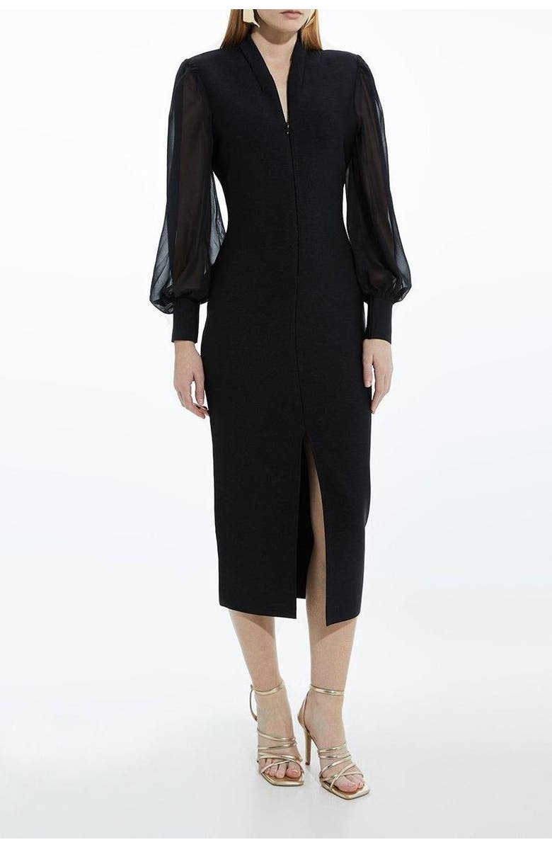 Karen Millen Zip Detail Chiffon Sleeve Knit Dress, Alternate, color, Black