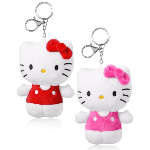 Hello Kitty Red And Pink Plush Keychain In Multi